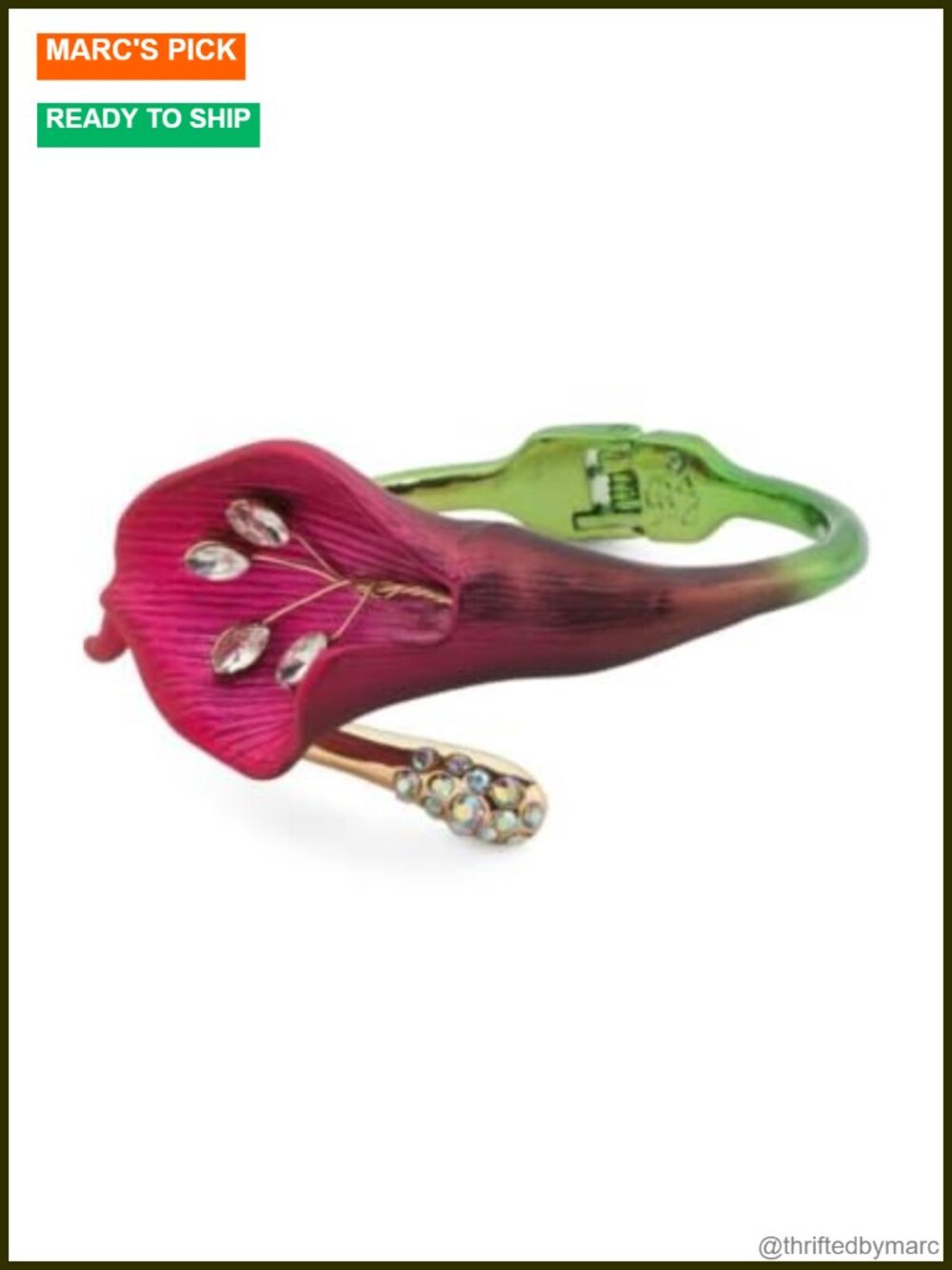 Betsey Johnson Calla Lily Bypass Bangle Bracelet Gold Plated Hinged Closure